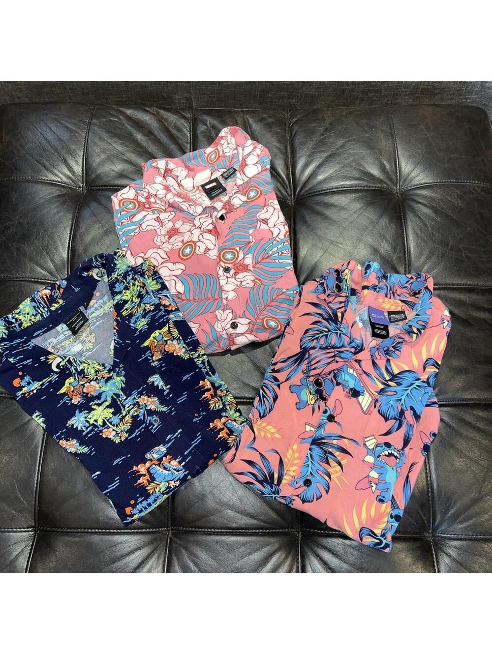 Lot Of 3 Disney Hawaiian Shirt Men’s XL Grogu Stitch Captain America